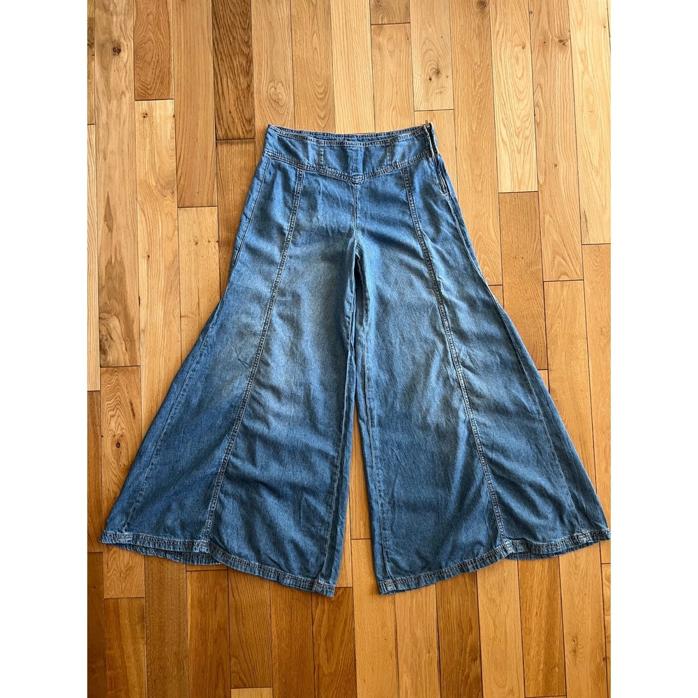 Free People Juniper Wide Leg Palazzo Denim Jeans Mid Rise Womens Size 28 - Picture 2 of 9